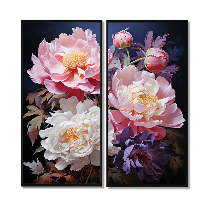 Art asiatique pivoines en rose II - art mural sur toile rose 2 panneaux, 20" H x 24" W, Wrapped Canvas, Does Not Apply