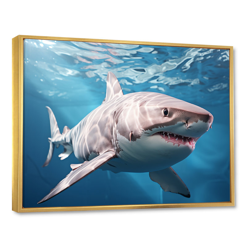 Océan, requin fantôme bleu, photographie sur toile, Cadre flottant doré, H 12 po x l 20 po x P 1 po