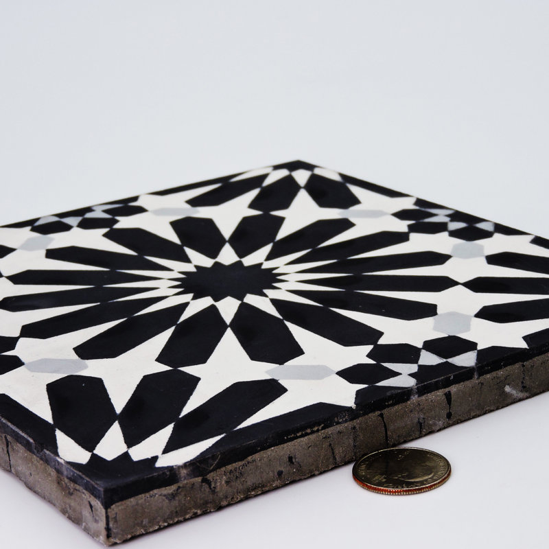 Alhambra 8" x 8" Cement Singular Wall and Floor Tile, Black