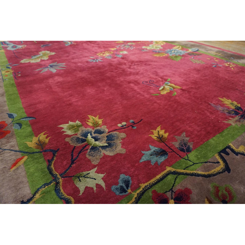 Beautiful Red Color Antique Chinese Art Deco Wool Rug Carpet by Nichols Workshop