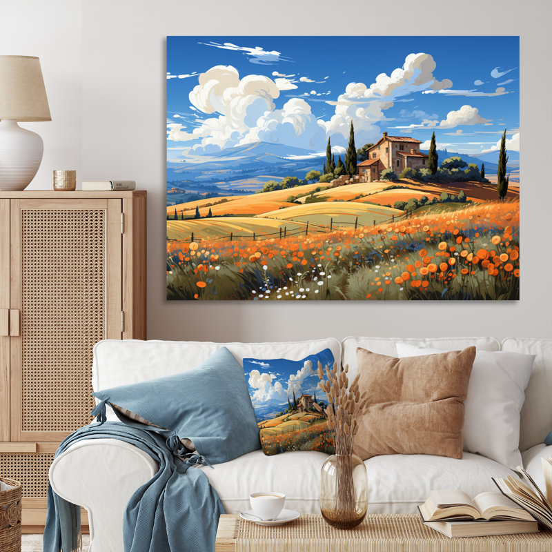 Italie, campagne toscane, reproduction sur toile, H 16 po x l 32 po, Toile tendue