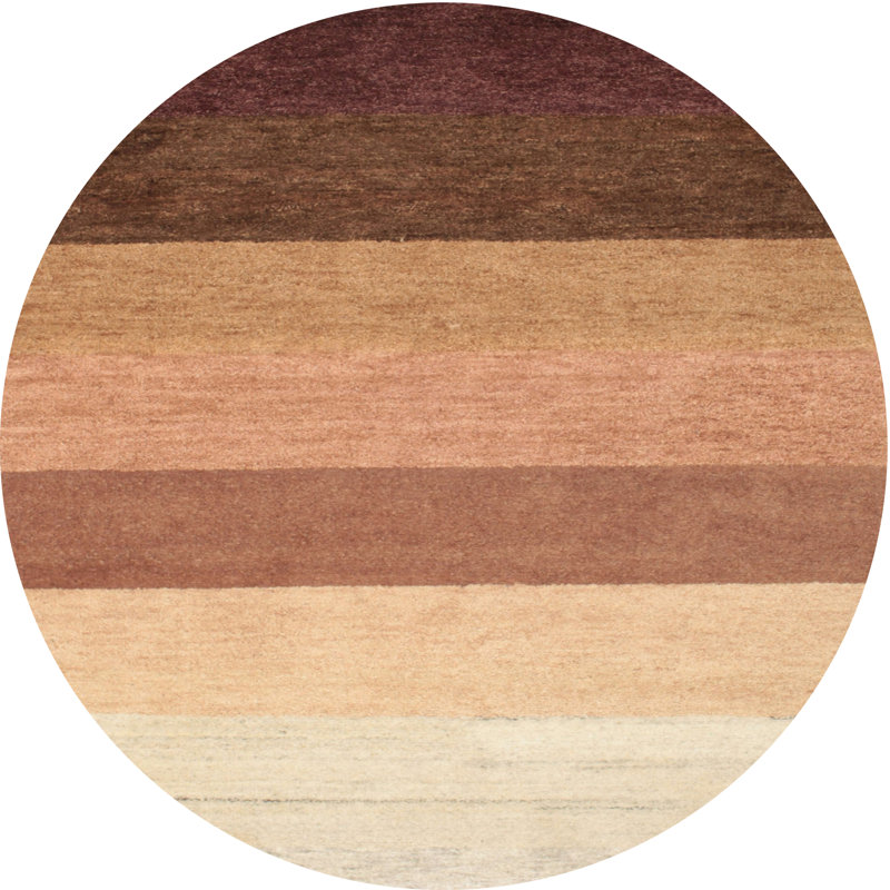 Tapis de zone crème/brun contemporain, Rond 6 pi