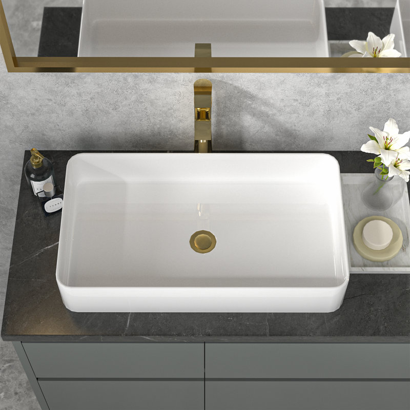 Lavabo de salle de bain vasque rectangulaire en céramique L 24 po x l 14 po, Blanc