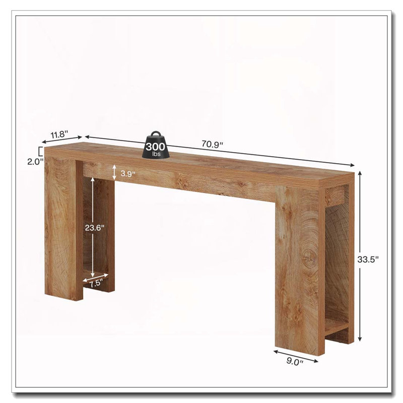 Console de style maison de campagne 70,9 po extra-longue - Canapé d'entrée en bois étroit derrière le canapé