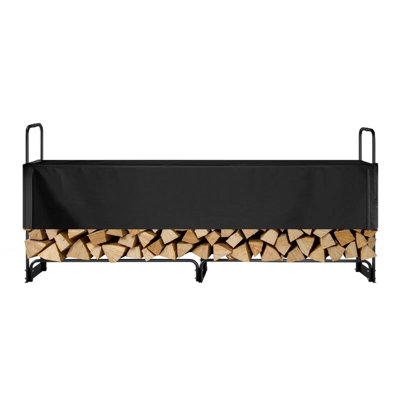 Outdoor Firewood Rack With Waterproof Cover, 101" Half-cord Wood Holder, 660 Lb Capacity Heavy-duty Powder-coated Steel Log Storage For Fireplace, Deck & Patio