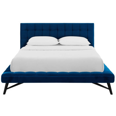 Julia Queen Biscuit Tufted Upholstered Fabric Platform Bed