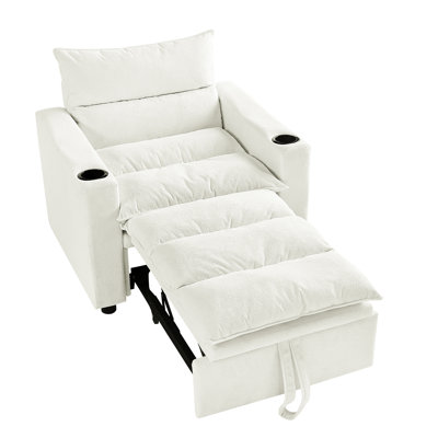 Canapé-lit ajustable, convertible de 31 po avec beige pour petit appartement, design moderne, porte-gobelet, espace d'appoint en velours, cadre, confortable