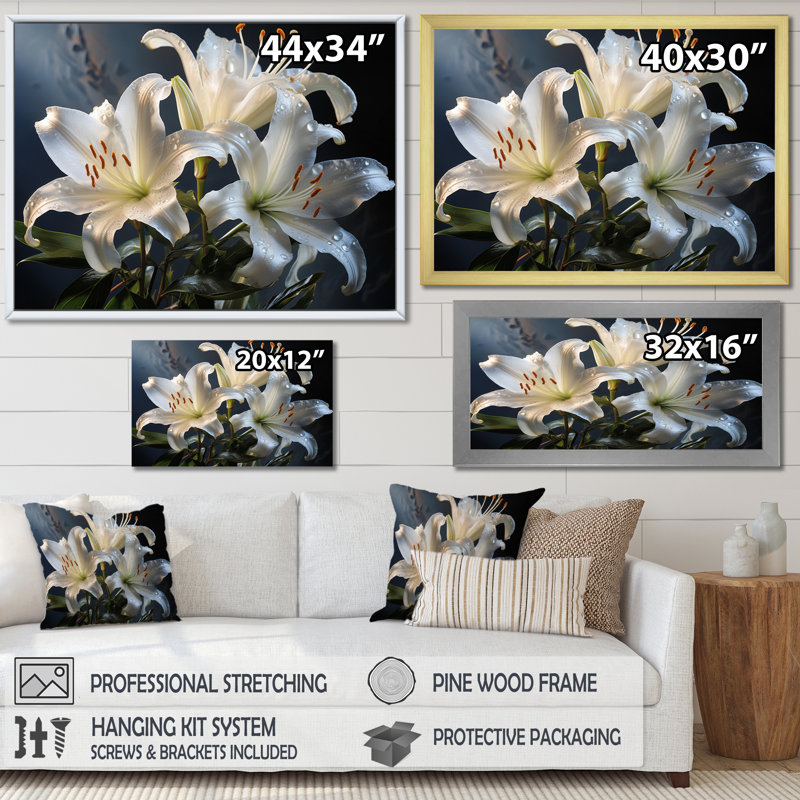 " Black White Lilies Elegance I ", Cadre flottant doré, H 12 po x l 20 po x P 1 po