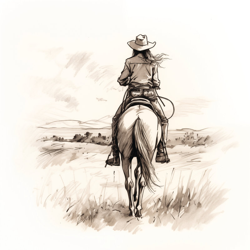 Cowboy par Inconnu, H 12 po x l 12 po, Papier avec cadre unique doré, Pas de tapis