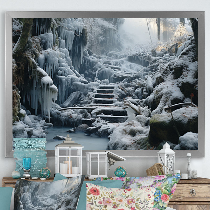 «Burtha Winter Tranquility Mountains II», reproduction sur toile, H 34 po x l 44 po x P 1,5 po, Cadre simple argenté