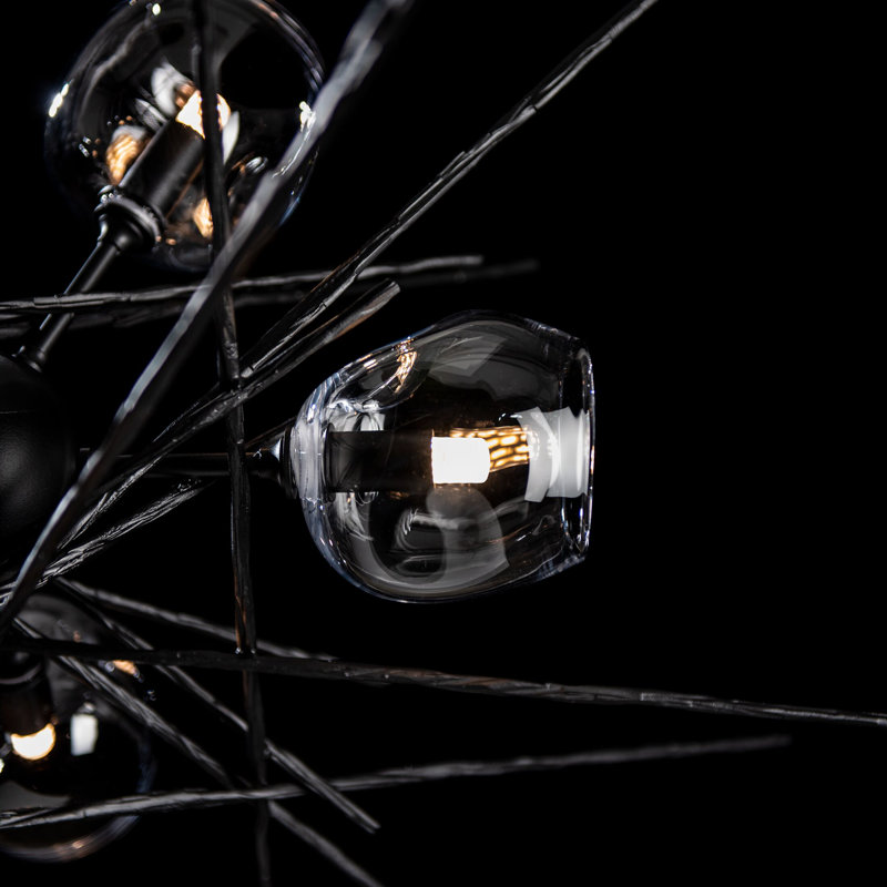 Lustre à 6 lumières Griffin, H 56,6 po x l 39,2 po x P 38,8 po, Transparent, Noir, noir, noir, noir