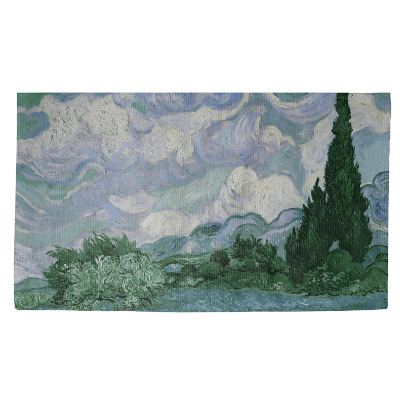 Tapis de porte d’intérieur wheatfield Browerville, Rectangulaire 2 pi 1,5 po x 3 pi 4 po, Vert / bleu