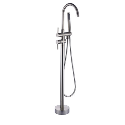 Single Handle Freestanding Tub Filler Floor Mount Bathtub Faucet With Handheld Shower