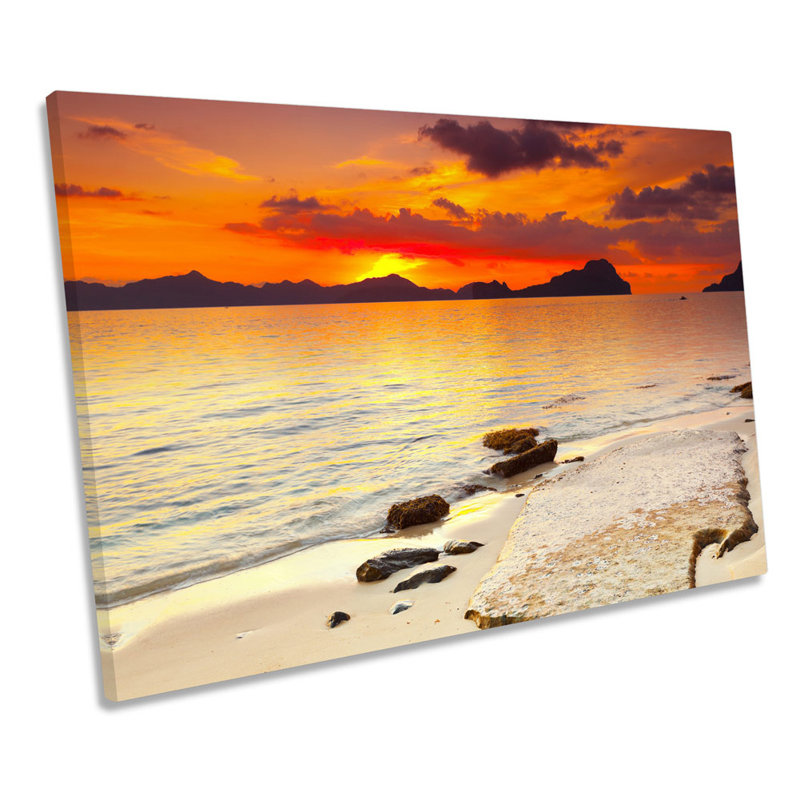 Orange Sunset Beach Island - Wrapped Canvas Print, 91.4cm H x 137.2cm W x 4cm D