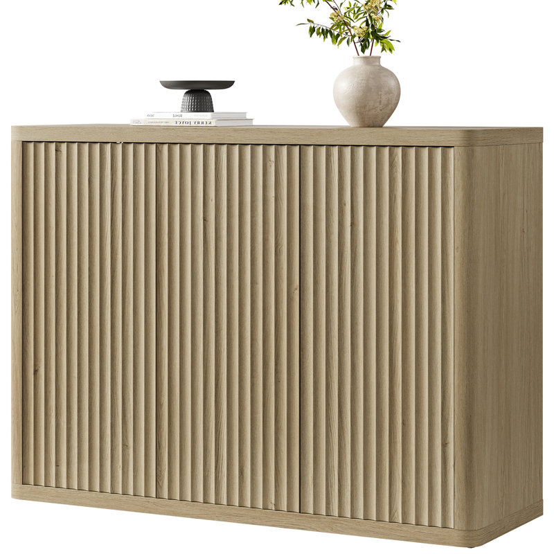 Cesiro 46.65'' W Sideboard With 3 Fluted Doors And Adjustable Shelves, Natural Oak