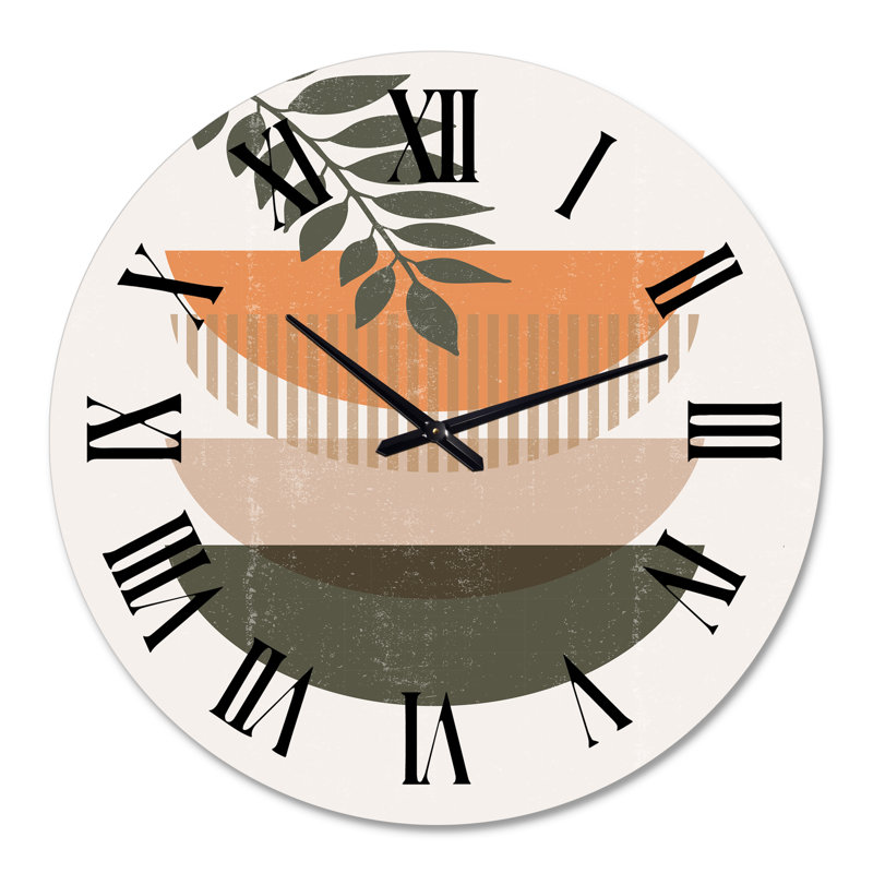 Horloge murale moderne abstrait soleil et lune avec feuille II, Surdimensionné