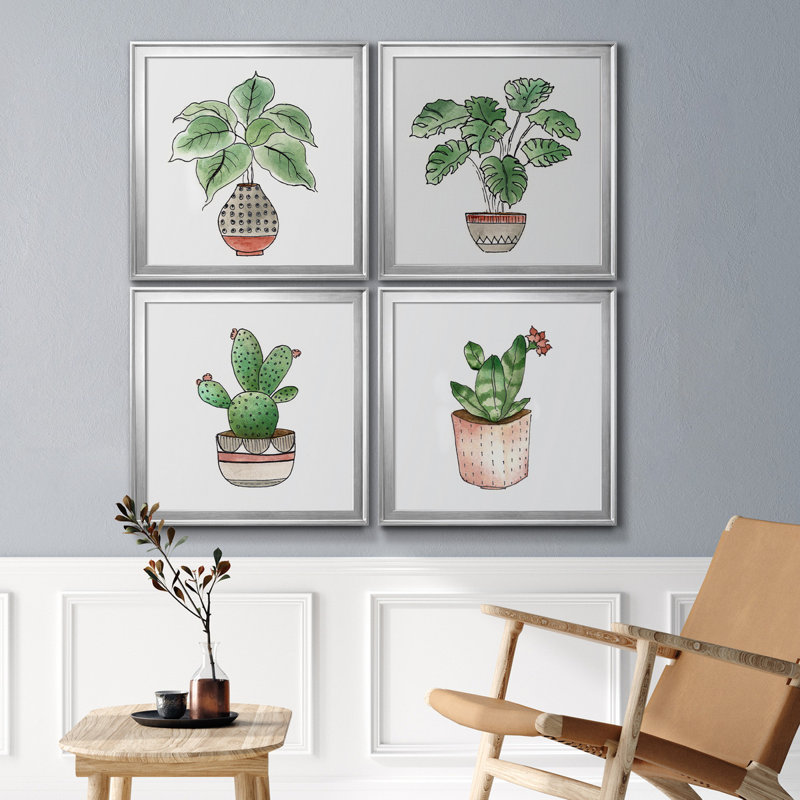 Boho Greenery I - ensemble de 4 reproductions d'art sur toile, Toile avec cadre or, H 17,5 po x l 70 po x P 1,5 po
