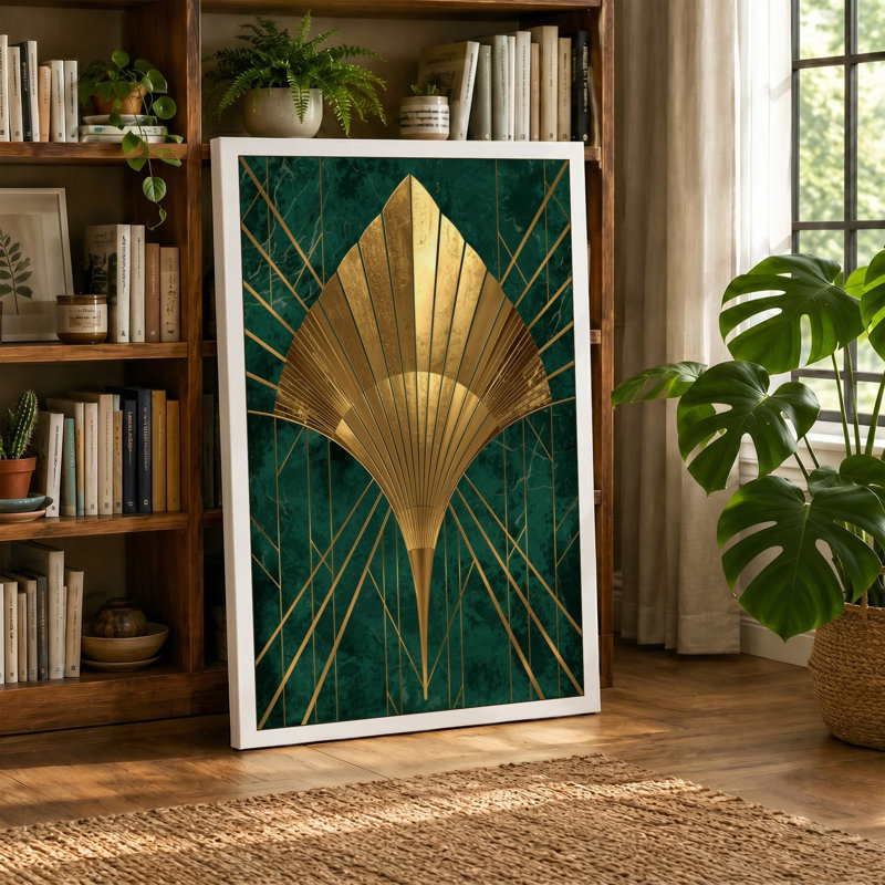 Golden Shell Art Deco - Wrapped Canvas, 18x12 - 45.7 x 30.5 cm, Ochre Border