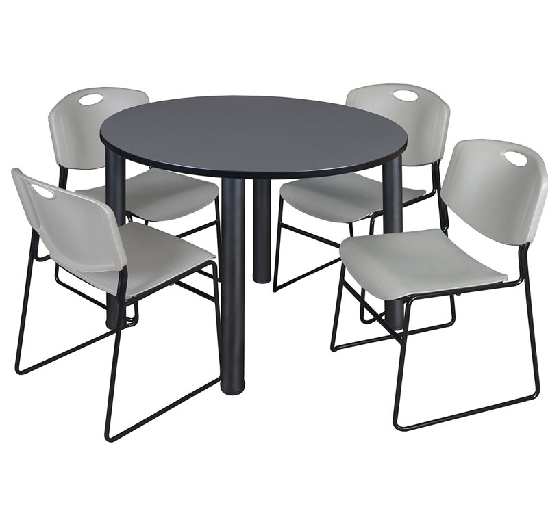 Plateau de table Kee, 4 chaises empilables, Noir, Gris