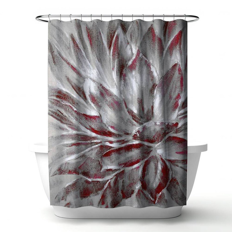 Floral – Polyester Shower Curtain, Dye Sublimation Print, 71" W × 74" L, Gray/Red