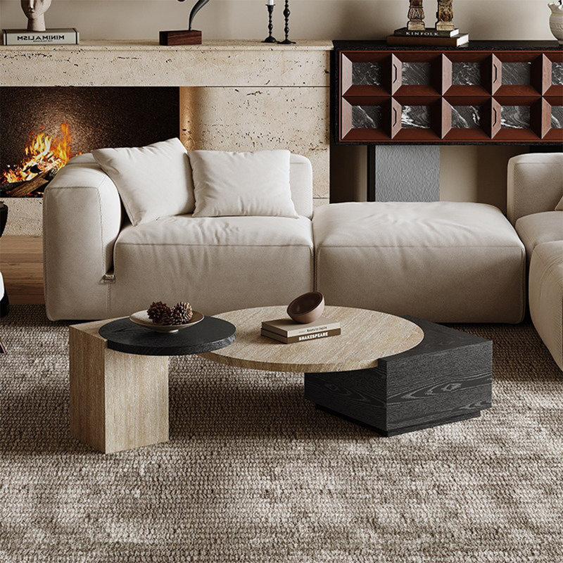 Table basse en bois massif fritté noir, Black/Natural