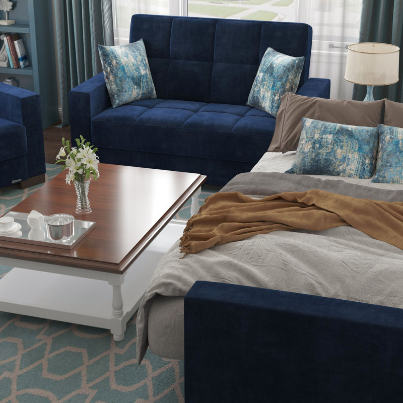 Causeuse convertible avec rangement Primenest Zenaero Collection, Microfibre bleue