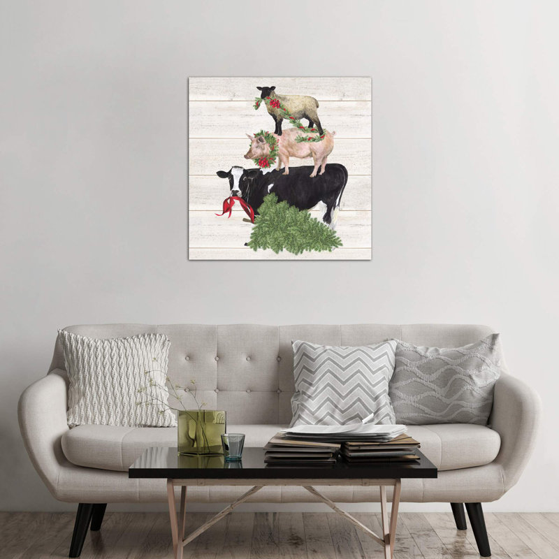 Christmas On The Farm VI - Trio Facing Left by Tara Reed - Wrapped Canvas Painting, 45.72 cm H x 45.72 cm W x 1.91 cm D
