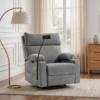 Chaise berçante électrique avec porte-gobelet de soutien lombaire électrique avec veilleuse et ports USB gris foncé