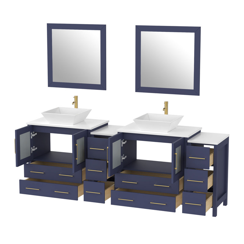 Ensemble de meuble-lavabo double 84 "avec miroir Modern, Bleu