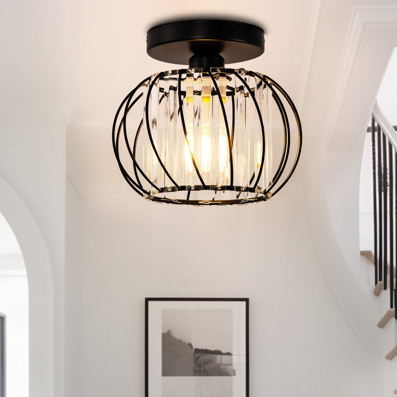 7.1'' 1 - Light Modern Semi Flush Mount Ceiling Light for Foyer, Closet, Entryway, Kitchen, Bedroom, Dining Room, Black