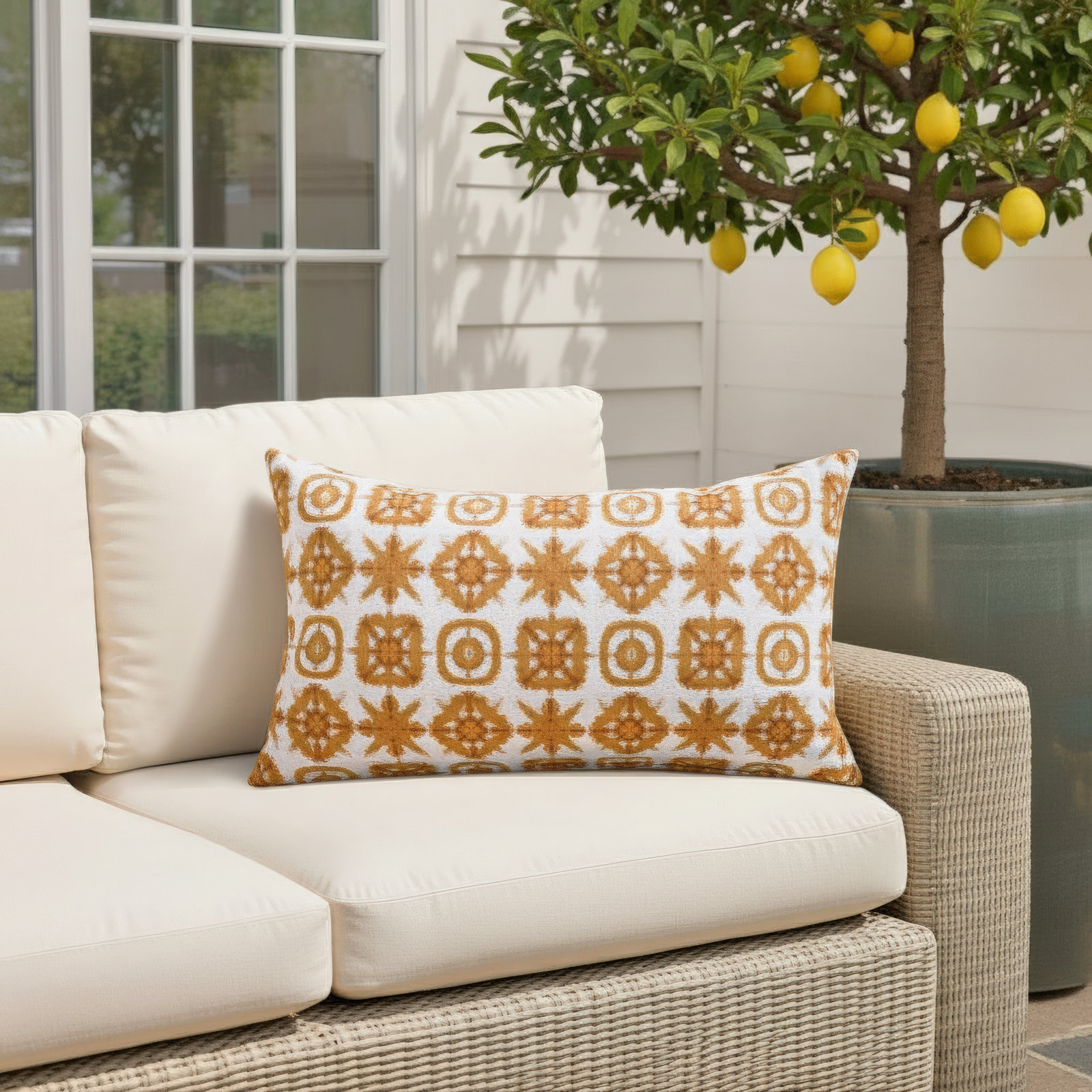 Liza Pillow Cover & Insert Rectangle in Orange/White