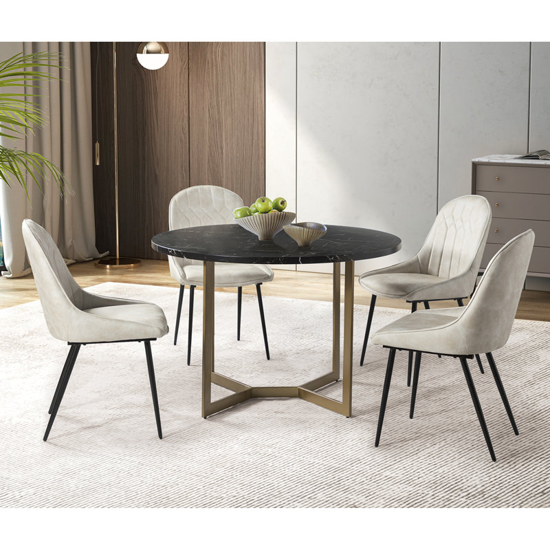 Ensemble repas pour 4 personnes Asiel, Beige / noir, Noir / gris