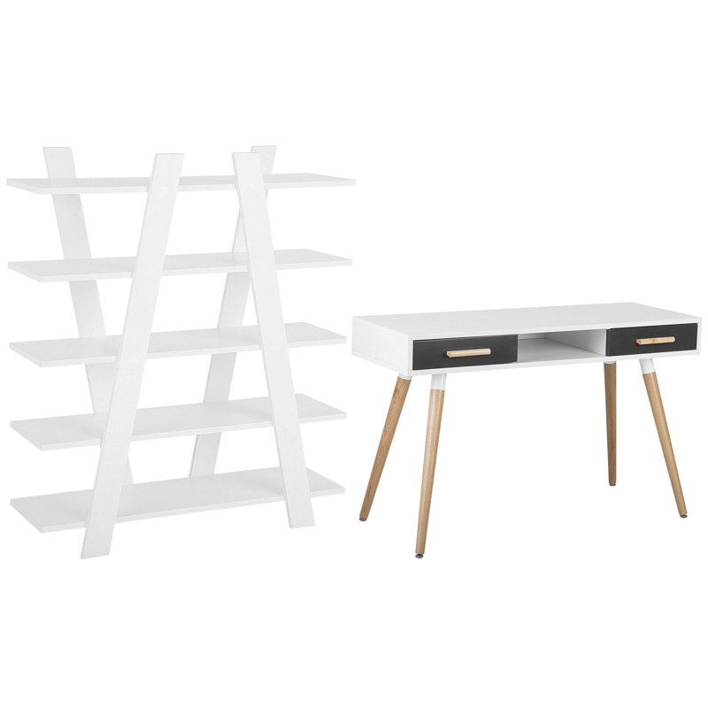 Lacey-Mai Solid Wood Base Computer Desk, White/Grey
