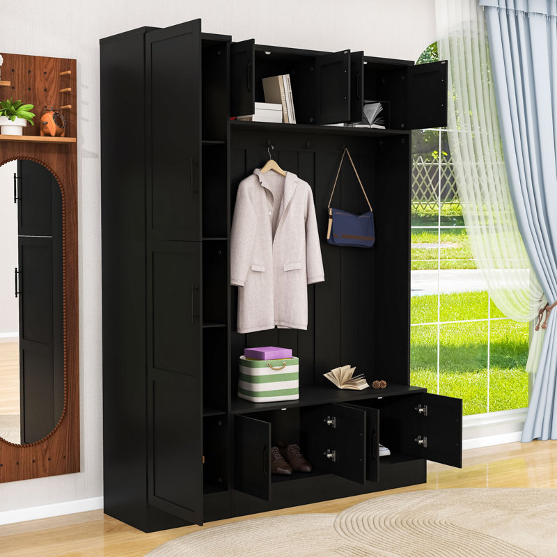 Versatile Hall Tree with Large Storage, Sturdy Hooks, and Built-In Seating, Black