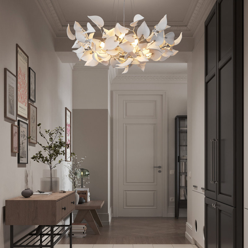 Luminaires suspendus en laiton à branches en céramique, H 13,78 po x l 31,5 po x P 31,5 po, Argent argent