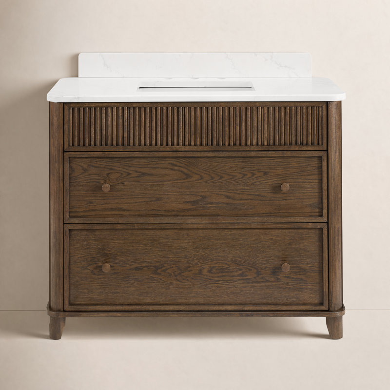 Meuble-lavabo simple 42 po avec comptoir Statuario, Chêne brun rehaussé, 42"