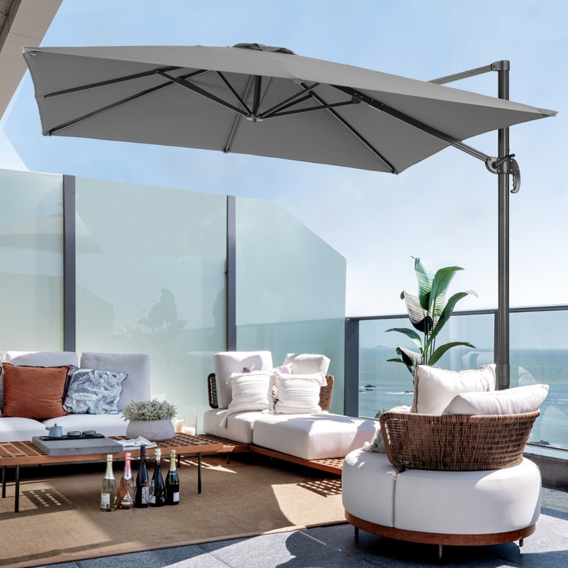 Parasol en porte-à-faux rectangulaire 120 po x 96 po Rozelin, Gris