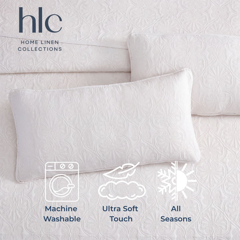 HLC.ME Benji - 3 Piece Quilt Set, Lightweight Bedspread Coverlet Quilt, Queen Quilt + 2 Standard Shams, White