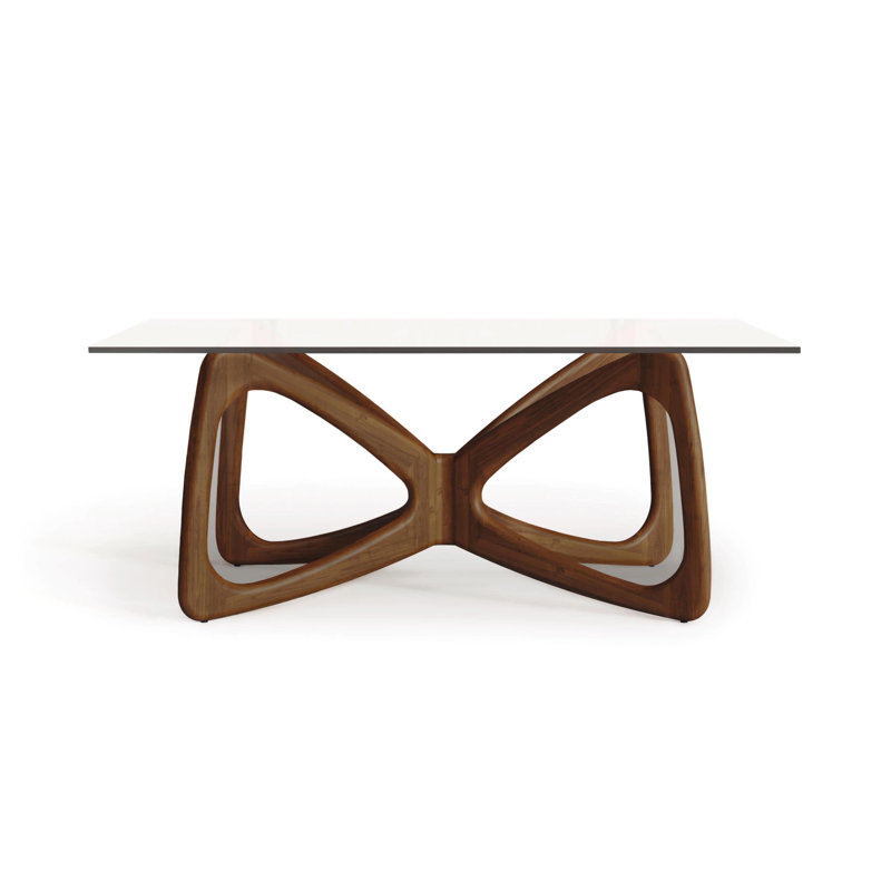 Butterfly Dining Glass Top Table, 30"H x 72"L x 42"W, Natural Walnut