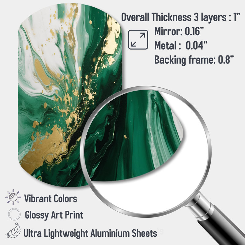 Green and Gold Serene Cascade III - Abstract Asymmetrical Metal Wall Decor, Modern Cylinder Metal Art Print