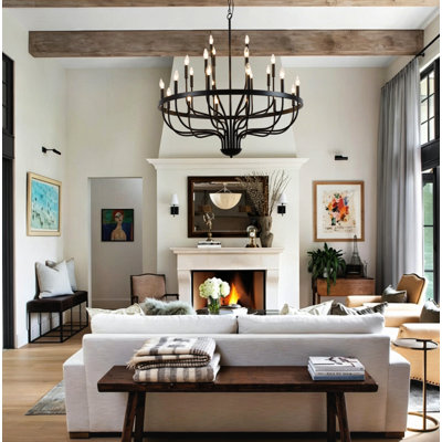 24-Light Industrial Farmhouse Candle Chandelier Grand Multi-Tier Statement Hanging Fixture Matte Black