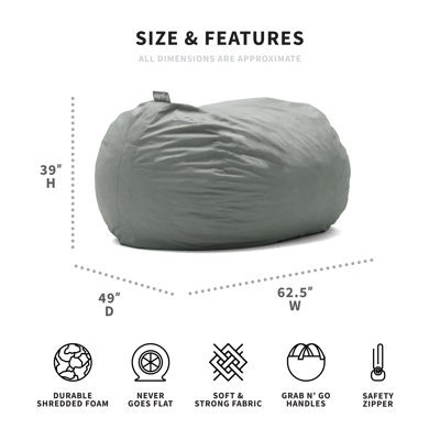 Comfort Research Big Joe Giant 6 Foot Foam Filled Bean Bag Sofa with ...
