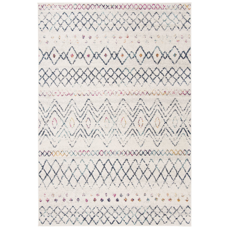 Looped/Hooked Geometric Ivory Rug, Rectangle 160 x 229 cm