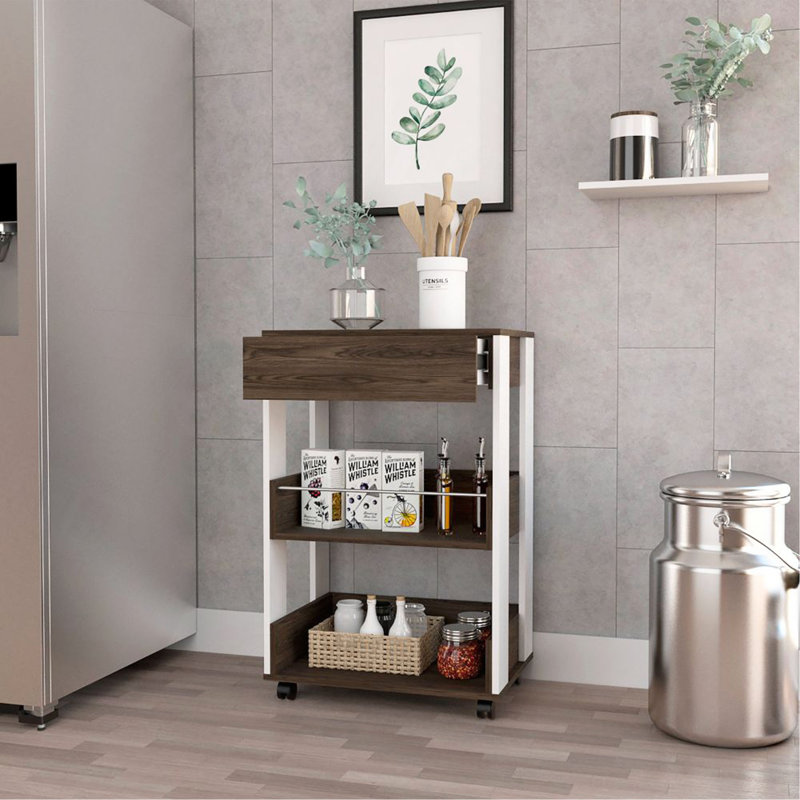 Chariot de cuisine moderne H 35 po, quatre roulettes, trois tablettes
