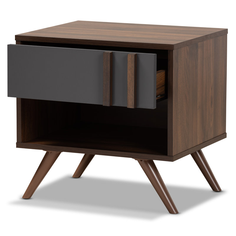 Harwood 1-Drawer Nightstand in Two-Tone Gray/Walnut Finish, 17.65'' H X 18.9'' W X 15.7'' D