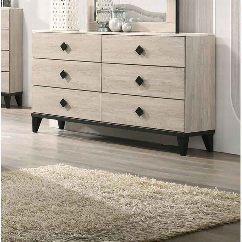 Meuble de chambre à coucher de style moderne avec commode 1 pièce et tiroirs 6X tiroirs, Crème