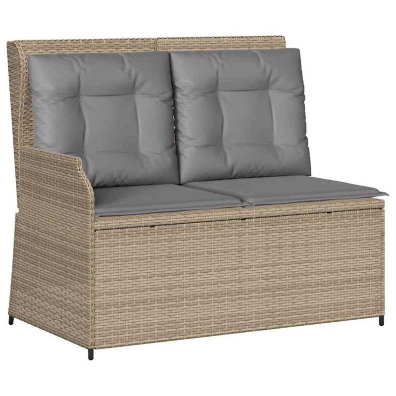 Poly Rattan Outdoor Bench, Grey, Beige