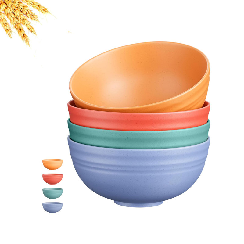  Bols de paille de blé allant au lave-vaisselle et au micro-ondes, 4 bols de céréales incassables, bol de soupe et de desserts légers faciles à nettoyer, portable pour les pique-niques, ensemble de bols en plastique de collation, multicolore