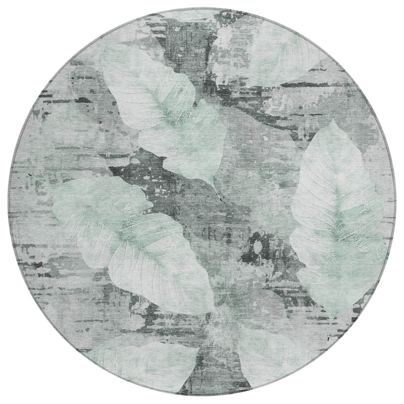 Machine Washable Indoor/Outdoor Arline ACN2172 Floral Rug, Round 8'