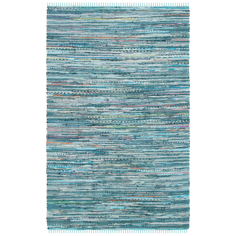 Fales Rag Rug Hand Woven Cotton Striped Rug, Rectangle 4' x 6'